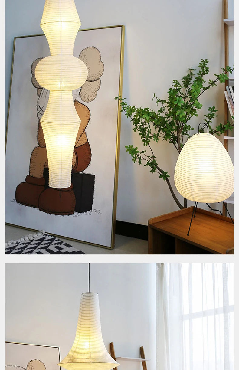 Nordic Wabi Sabi Wind Rice Paper Led Pendant Lights Living Room Bedroom Corner Chandelier Duplex Loft Home Decor Bedside Lamp