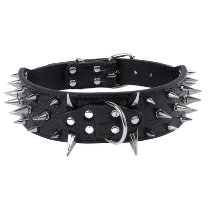 Width 2 Inch Anti-bite Spiked Dog Collars Adjustable PU Leather Necklace Heavy Duty Sharp Rivets Pet Collar Outdoor Dog Walking