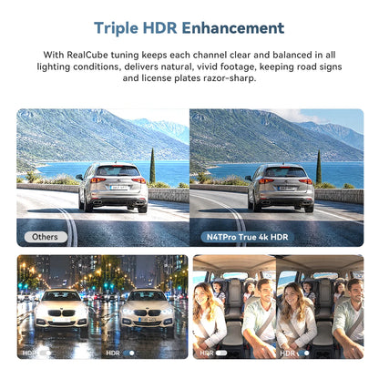 New DDPAI N4T Pro 4K+1K+1K Triple Dash Cam NightVIS 2.0 AI ISP Wi-Fi 6 ADAS GPS 4G Ready 24 7 Parking Monitoring Collision Wake Up Car DVR