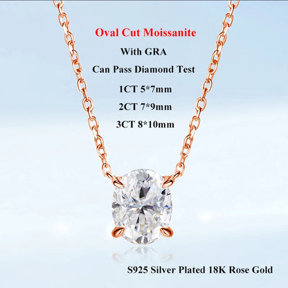 EWYA Solitaire Oval Cut 1-3CT Moissanite Pendant Necklace for Women Real 925 Silver GRA Certified Lab Diamond Neck Chain Gift