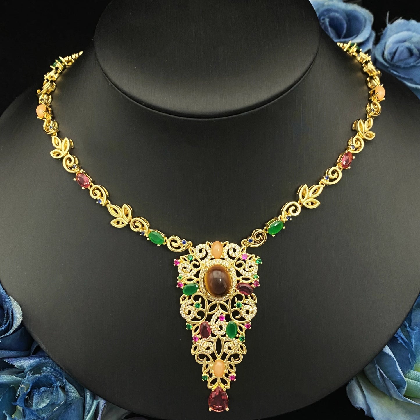 Falair Women's Luxury Zircon Simulated Jewelry Set Gilded Copper Bracelet Ring Necklace Earrings Daily Elegant Jewelry
