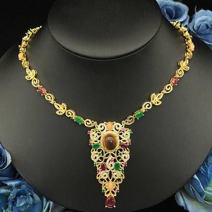 Falair Women's Luxury Zircon Simulated Jewelry Set Gilded Copper Bracelet Ring Necklace Earrings Daily Elegant Jewelry