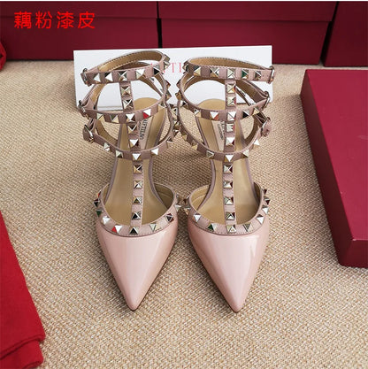 Women's sandals luxury Woman shoes Gladiator Summer 2026 New Rivet High-heeled Three Straps Ankle Fashion Designer Ladies Shoes