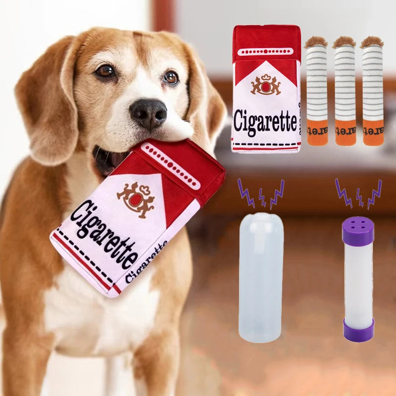 Stuffed Raw Dog Bite Toy Joint Cigarette Case Plush Cigar Funny Interactive Puppy Dog Chew Squeak Toys Cigarettes Toy for A Dog
