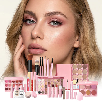 All In One Makeup Set for Full Face Base Concealer Contour Highlight Blush Palette Eyebrow Pencil Eye Shadow Lip Makeup Kit