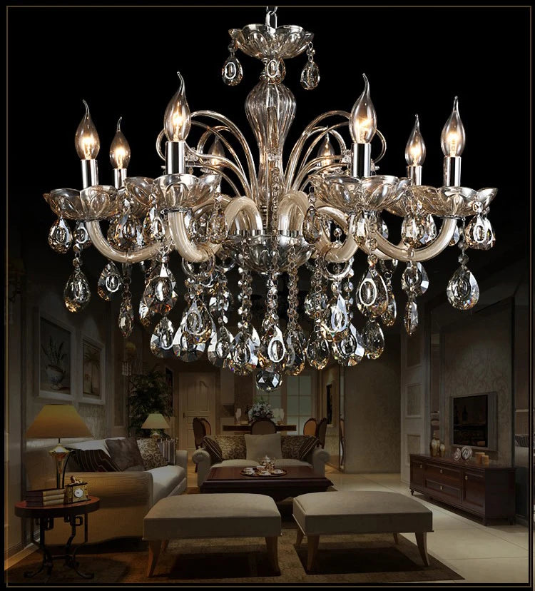 New Modern Candle Cognac Color Crystal Chandelier Living Room Large Light Atmosphere Restaurant Bedroom Lobby Hotel Hanging Lamp