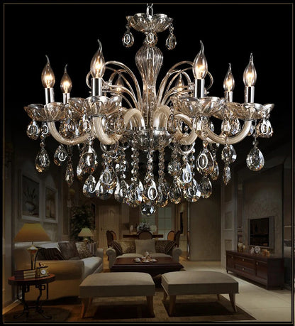 New Modern Candle Cognac Color Crystal Chandelier Living Room Large Light Atmosphere Restaurant Bedroom Lobby Hotel Hanging Lamp