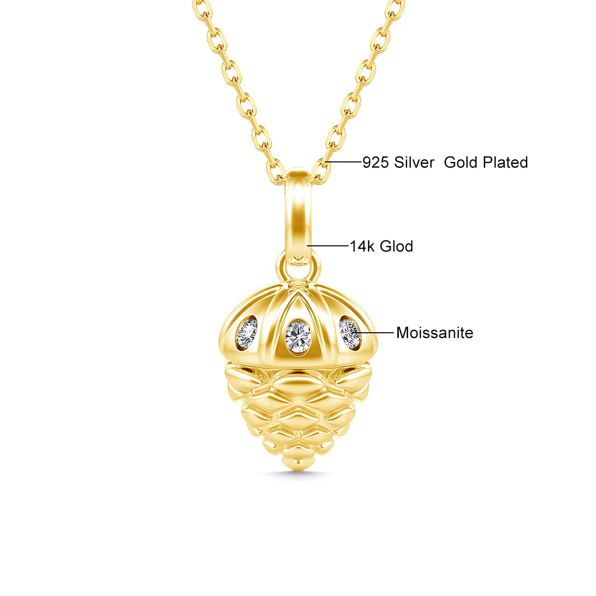 Luck Acorn Necklace Pendants Real Gold 14K Moissanite Women's Pendant Collar Pine Nuts Charms For Jewelry Making Lover Gift