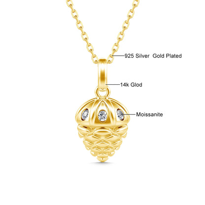 Luck Acorn Necklace Pendants Real Gold 14K Moissanite Women's Pendant Collar Pine Nuts Charms For Jewelry Making Lover Gift