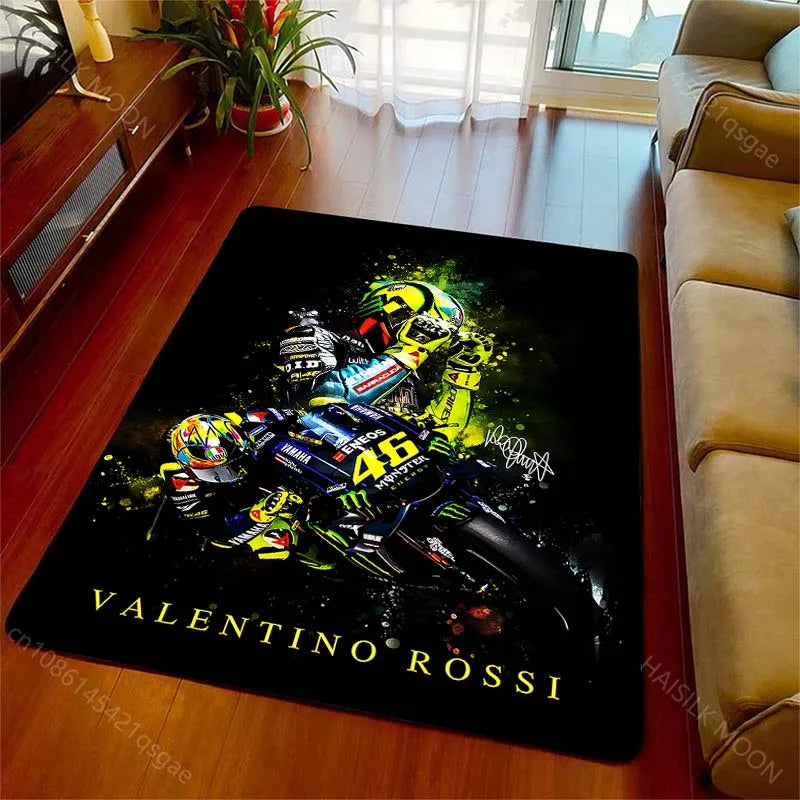 Motorcycle racer leaning corner speed splatter Print Carpet for Living Room Bedroom Sofa Home Decor Non-slip Mat Luxury Gift