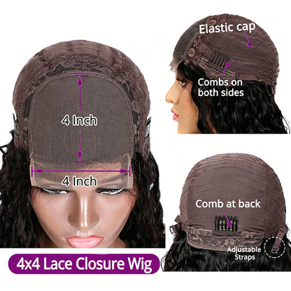 220% Density Straight 13x4 Lace Frontal Short Bob Wigs 100% Human Hair 4x4 Lace Closure Wig Virgin Bob Wigs #1B Natural Black