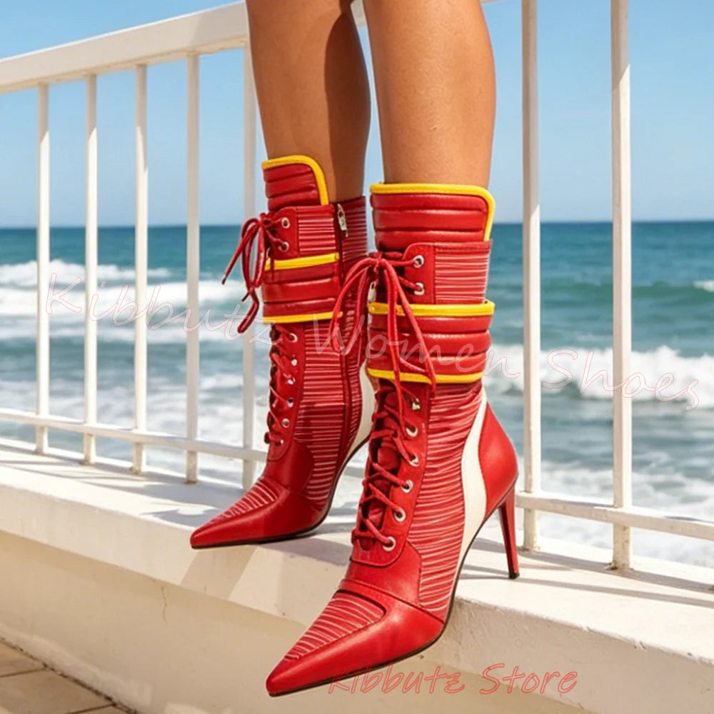 Ankle Sneaker Boots Women High Heels Zip Lace Up Leather Patchwork Sporty Hybrid Fashion Streetwear Party Shoes Elegant Concise