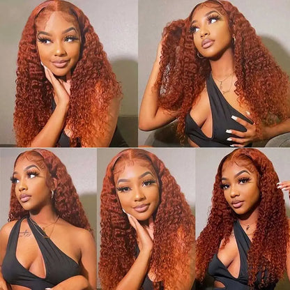 Ginger Orange Lace Front Human Hair Wigs 34 36 Inch Deep Wave Frontal Wig Curly Human Hair Wig 13x4 13x6 HD Lace Frontal Wig