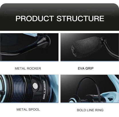 BILLINGS Spinning Reel 8KG Max Drag Professional Fishing Reels 5.2:1 Gear Ratio CNC Rocker Metal Spool 2000/3000/4000 Ideal for Freshwater Saltwater Bass Trout Fishing