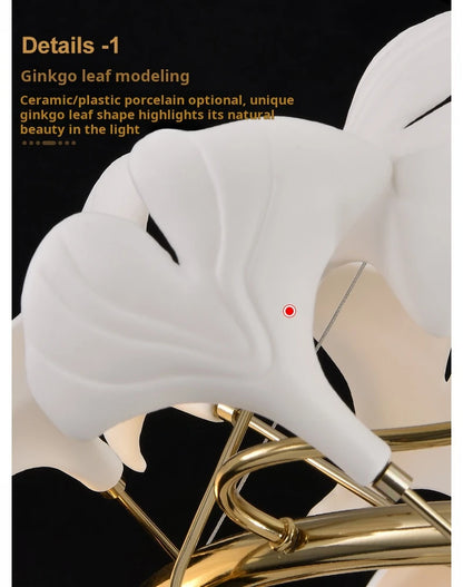 Ginkgo Leaves Loft Hanging Chandelier Light For High Ceiling Staircase Living Dining Room Modern White Porcelain Leaf Chandelier