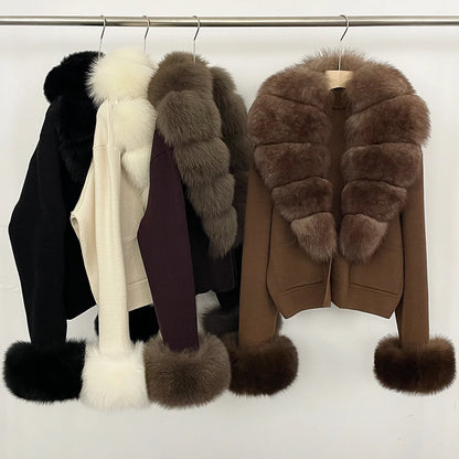 OFTBUY Loose Fit Warm Winter Fashion Lady Outerwear Sweater Female 2025 New Women's Knit Cardigan with Large Real Fox Fur Collar