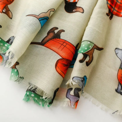 Cozy Dachshund Dog Cat Pattern Viscose Shawl for Women - 180x90Cm Fringe Detail Breathable Thin Wrap Scarves Autumn/Winter Snood