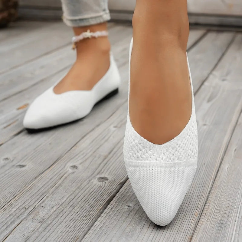 Summer Fashion Solid Color Low-Top Shoes Luxury Round Toe Women's Knit Slip-on Outdoor Walking Shopping Women's Flat Shoes 36-43