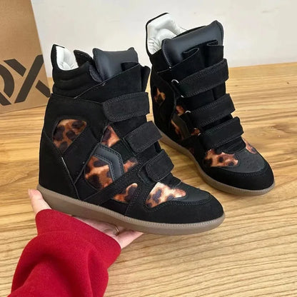 Women's Ankle Boots 2026 New Genuine Leather 8CM Hidden Heel Women Platform Sneakers Fashionable Splice Color Design Women Shoes