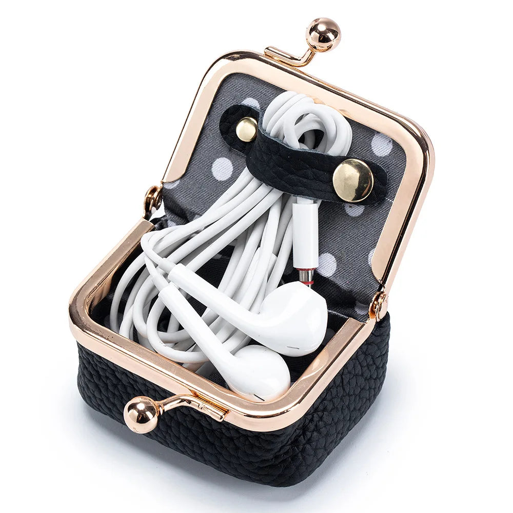 Women Wallets Small Genuine Leather Jewelry Bag Mini Headphone Bag Ring Necklace Earring Accessory Box Storage Bag Coin Purse