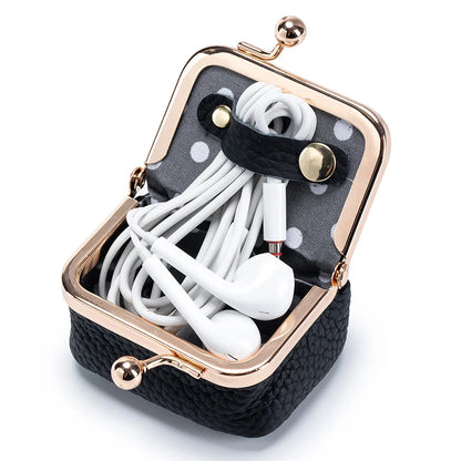 Women Wallets Small Genuine Leather Jewelry Bag Mini Headphone Bag Ring Necklace Earring Accessory Box Storage Bag Coin Purse