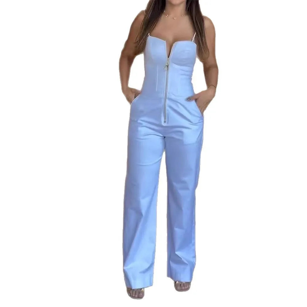 Fashion High Street Sleeveless Jumpsuit For Women 2026 Sexy Spaghetti Strap Bodycon Jumpsuits Office Elegant White Slim Romper