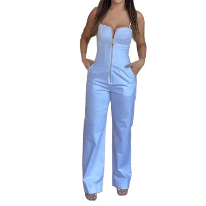 Fashion High Street Sleeveless Jumpsuit For Women 2026 Sexy Spaghetti Strap Bodycon Jumpsuits Office Elegant White Slim Romper