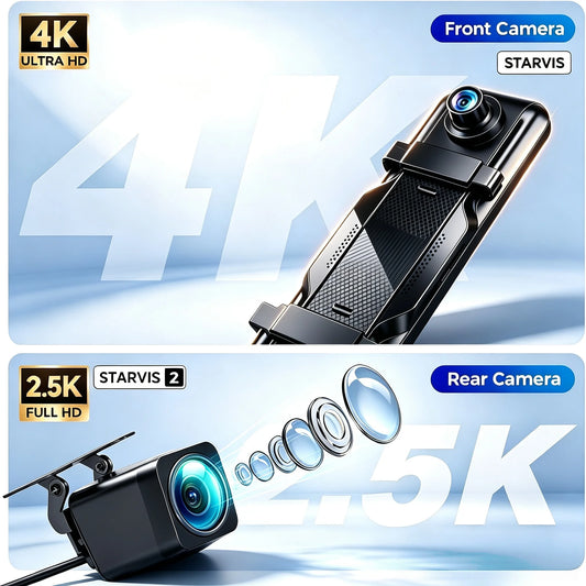 4K+2.5K Mirror Dash Cam with Front IMX678 & Rear, 10" Rear View Mirror Camera, 170° Wide-Angle, Reversing Aid, G-sensor, Looped Recording, Night Vision, 5.8GHz WiFi, External GPS, ADAS & BSD & LCA, 64G TF Card, X10 Pro Max