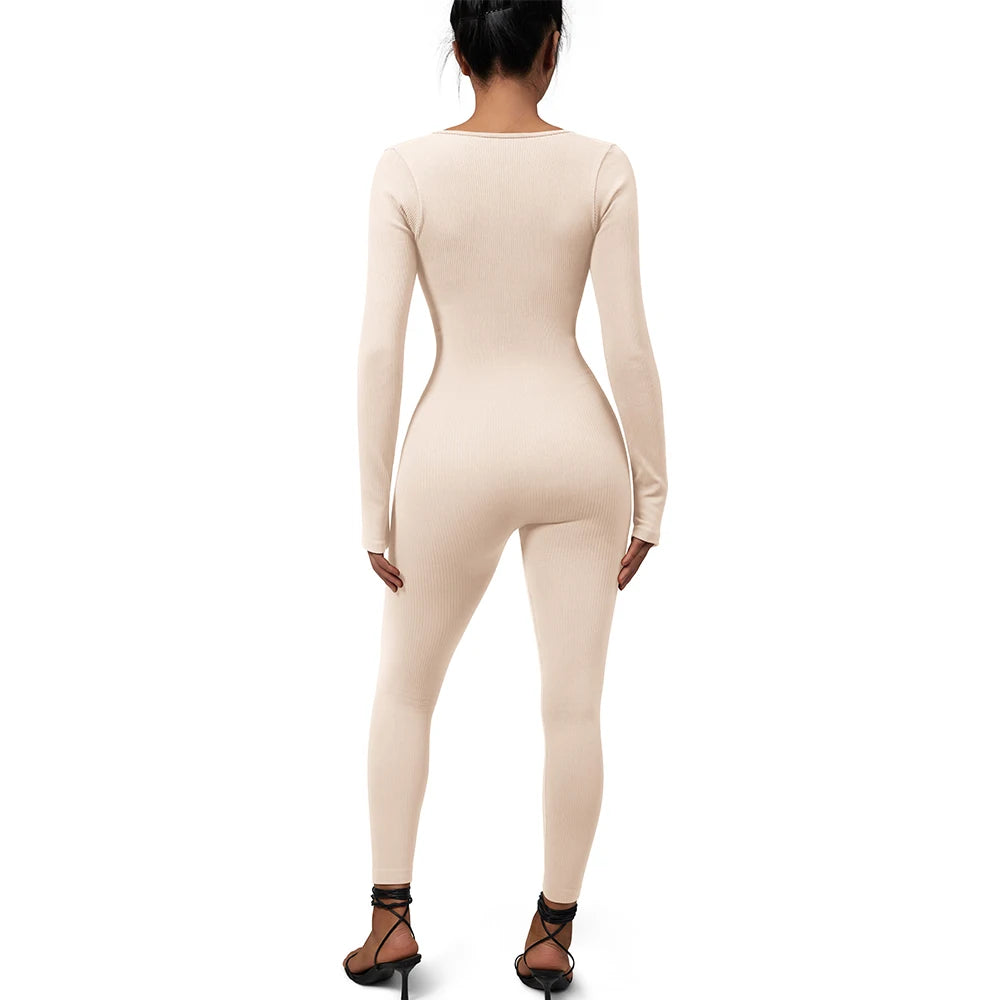Women Autumn Winter Long Sleeve Jumpsuits Bodycon Slim Fit Streetwear Overall One Piece Bodysuits Outfit Yoga Jumpsuit Women