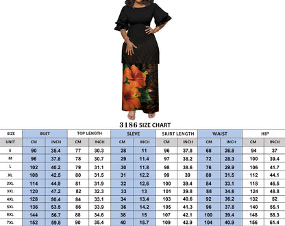 New Wholesale Custom Polynesian Tribal Design Petal Sleeve Samoan Puletasi Set Ptaha Plus Size Women 2 Piece Outfits Sets Dress