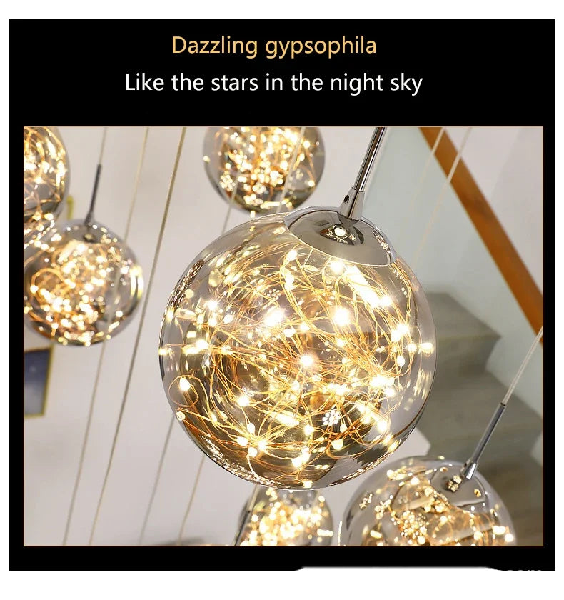 Starry Sky Staircase Lamp Long Chandelier Nordic Design Duplex Corridor Light Luxury Creative Pendant Lights Apartment Hall