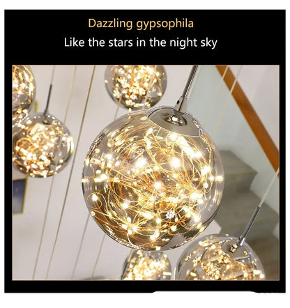 Starry Sky Staircase Lamp Long Chandelier Nordic Design Duplex Corridor Light Luxury Creative Pendant Lights Apartment Hall