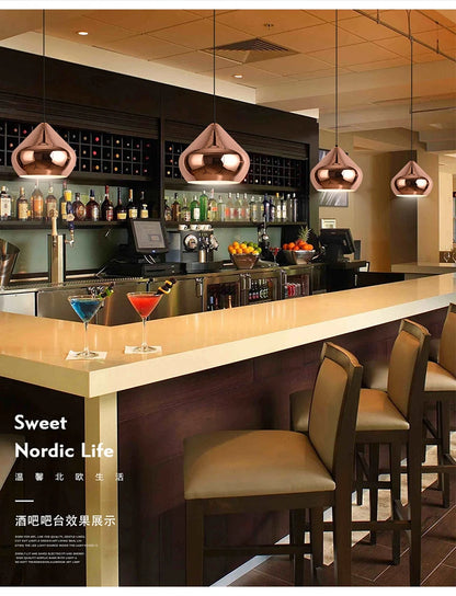 Nordic Rose Gold Pendant Lights Plated Metal Hanging Lamp Fixtures Dining Room Kitchen Island Bar Cafe Indoor Decor Lighting E27