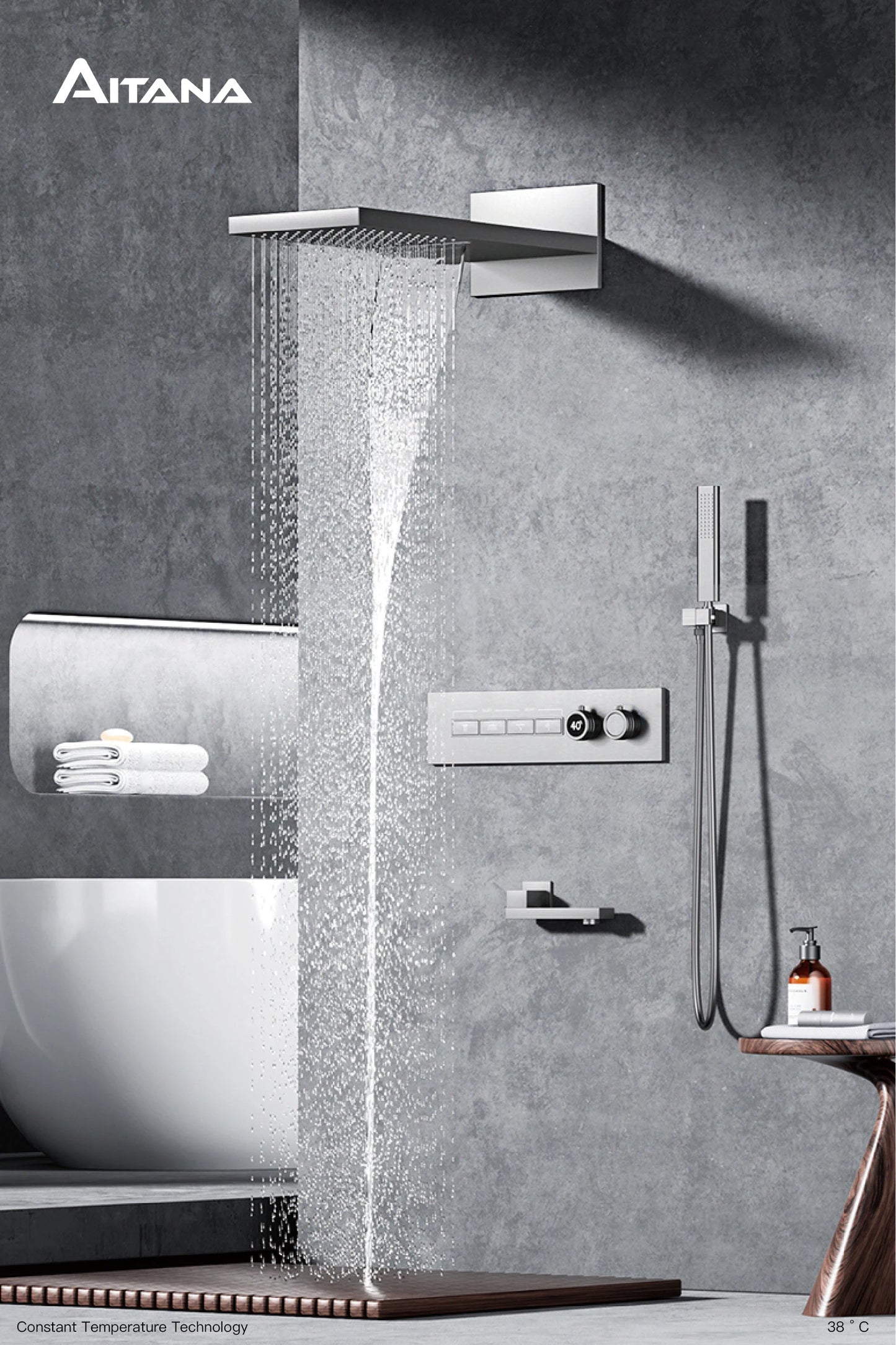 Luxury Black Brass Shower System Wall-Mounted LED Digital Display Design Cold & Hot Dual-Control 4-Function Ceiling Shower Tap