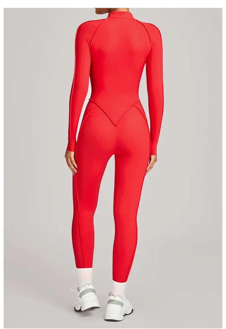 Women's Winter Yoga Jumpsuits Sports Fitness Hip-Lifting Slimming One-piece Zipper Long-Sleeved Outdoor Gym Workout Bodysuits