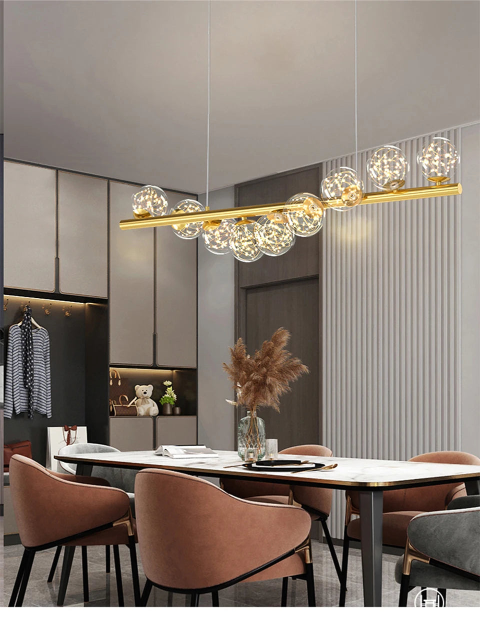 Line Glass Ball Pendant Lights Nordic LED Energy-Efficient Hanging Ceiling Lamp with Adjustable Cord for Dining Room Living Room