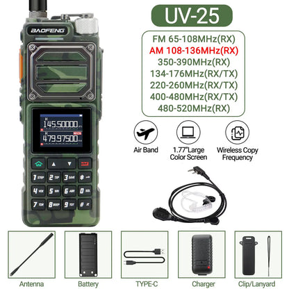Baofeng UV-25 Air Band Walkie TalkieS Long Range UHF VHF  Wireless Copy Frequency  NOAA Type-C Charge AM Ham Two Way Radio UV-21