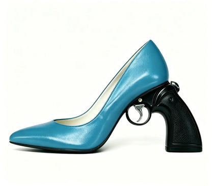 Doodle PU Leather Pointed Toe Women Pumps Shoes Strange Style High Heels Slip On Design Large Size Punk Shallow Shoes