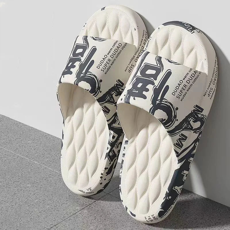 Big Size 48-49 Men Slippers Soft Sole EVA Indoor Outdoor Open Toe Flip Flops Non-Slip Beach Slides Flat Sandals Printing Slides