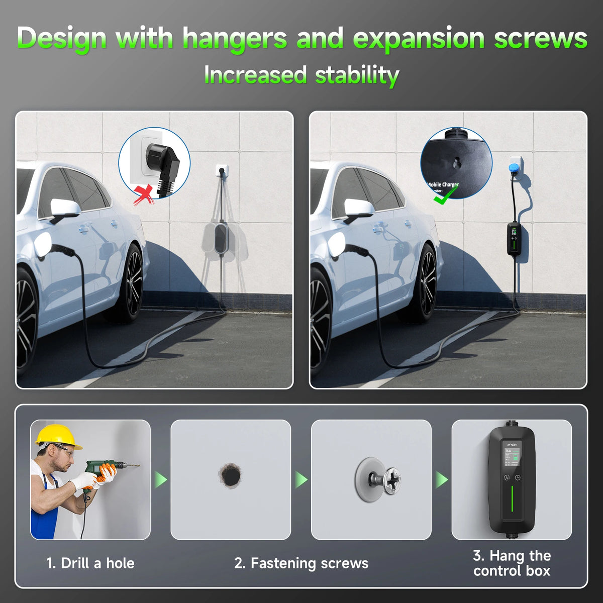 Puppyfc 7KW EV Charger Portable Cable Type2 IEC62196-2 Type1/GBT Electric Car Wallbox Home 32A  Charging Station CEE Plug