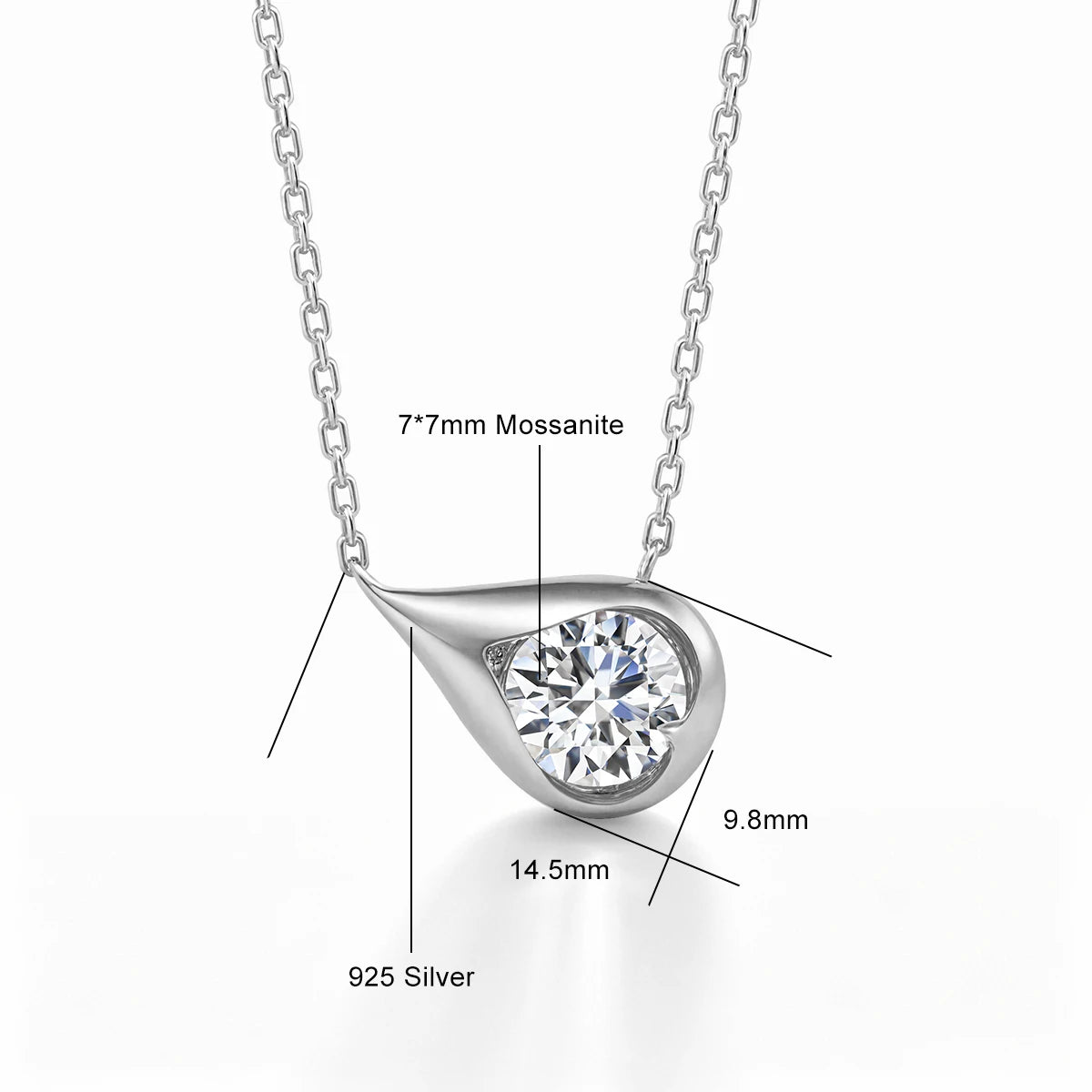 925 Silver Water Droplet Shaped Pendant 1.2CT Round Moissanite Clavicle Necklace For Women Wedding Anniversary Gift