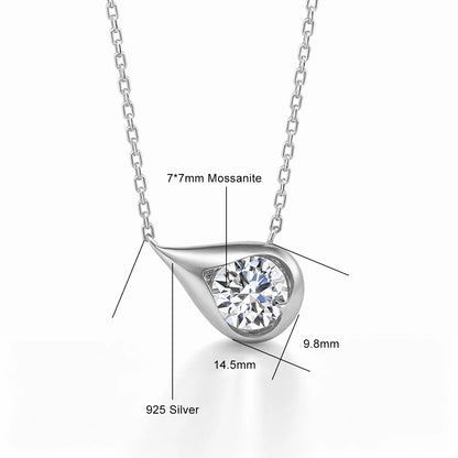 925 Silver Water Droplet Shaped Pendant 1.2CT Round Moissanite Clavicle Necklace For Women Wedding Anniversary Gift