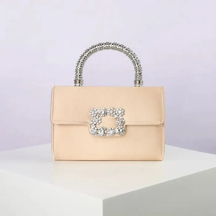 Rhinestone Faux Silk Emerald Evening Bag Silver Diamond Buckle Handle Fashion Handbags Elegant Ladies Square Bolsa Feminina
