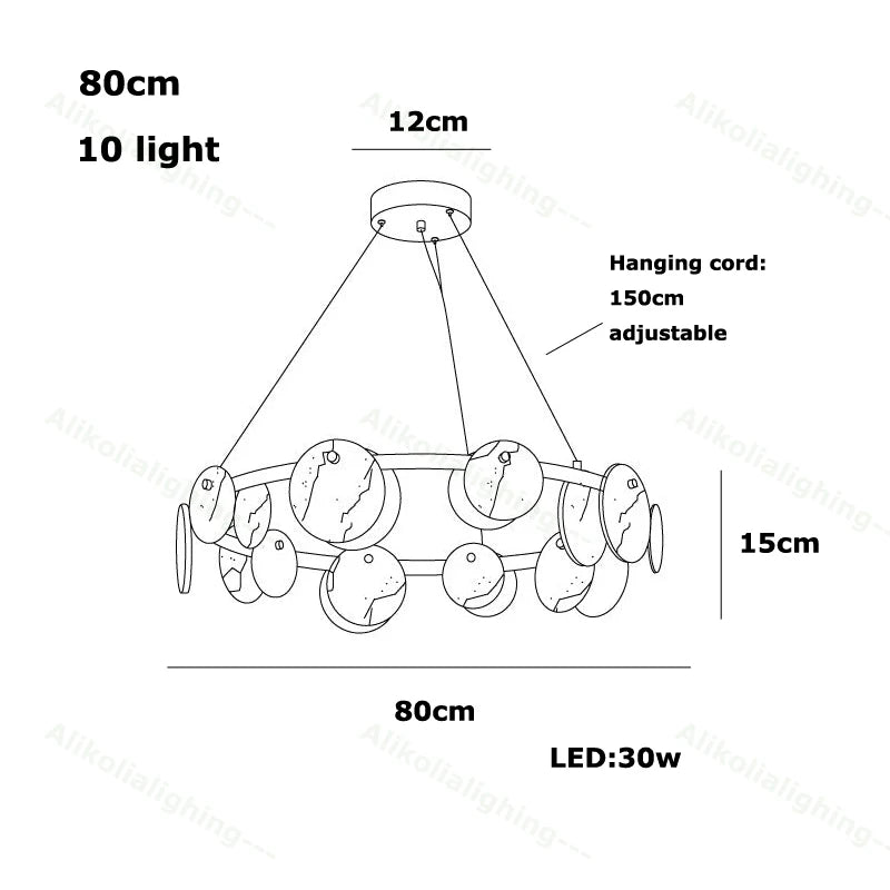 2026 Natural Marble Pieces LED Chandelier Lustre Alabaster Pendant Light Suspension Luminaire Lampen For Foyer Dinning Room
