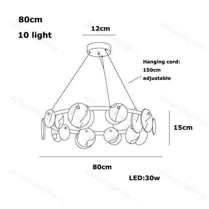 2026 Natural Marble Pieces LED Chandelier Lustre Alabaster Pendant Light Suspension Luminaire Lampen For Foyer Dinning Room