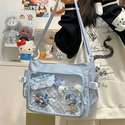Japanese High School Girls Crossbody Bags Transparent Square Ita Bags Handbags Black Messenger Bag Ladies Sweet Lolita