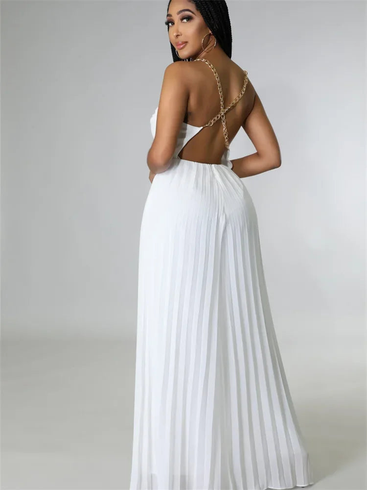 Wmstar Summer Jumpsuits Women Backless Sleeveless High Temperature Pleated Solid Wide Leg Rompers Wholesale Dropshipping 2025