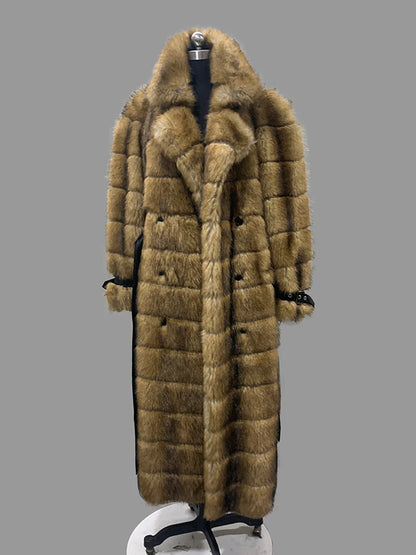 Nerazzurri Winter Extra Long Original Brands Luxury Clothing Striped Shaggy Thick Fluffy Faux Fur Coat Women Shoulder Pads  2026