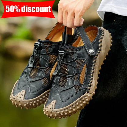 Mens Sandals Summer Outdoor Casual Mesh Hollow Walk Fishing Wading Shoes Lightweight Non Slip Hand Sewn Beach Slippers Man
