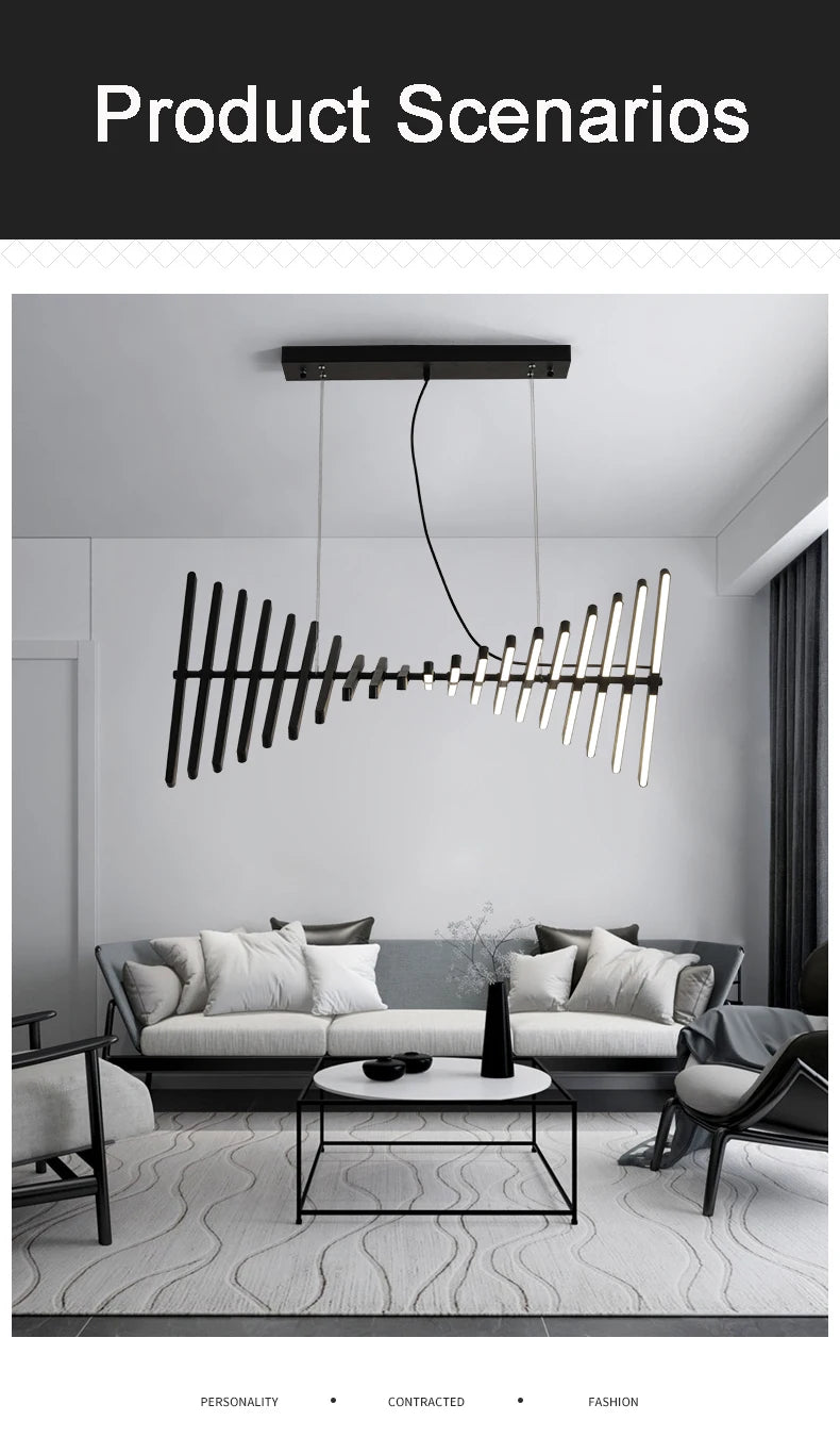 Modern LED Ceiling Chandelier Lights Nordic Luxury Pendant Lights for Living Dining Room Fish Bone Design Dimmable Hanging Lamp